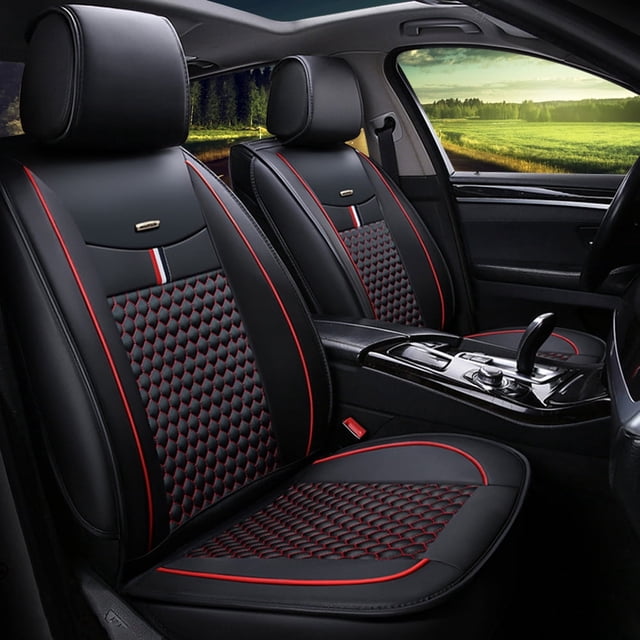 Maidao Car Seat Covers Leather Full Set for SEAT for Exeo 2008-2013 5 Seats Compatible Airbag Leather Waterproof Front Rear Cushion Protector Full Set Black and Red