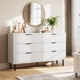 thumbnail image 1 of Bingirl 54.7-Inch Chest of Drawers: White Modern Fluted 6-Drawer Dresser with Metal Legs, Handles and Anti-Tipping Design for Bedroom, Living Room, Hallway, 1 of 6
