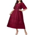 thumbnail image 2 of Ovzne Robes pour Femmes Robe de Plage Mode Grande Taille pour Femmes Couleur Unie Col Rond Manches Courtes Taille à Boucle Robe en Dentelle Robe de Vacances Manches Courtes Liquidation, 2 of 5