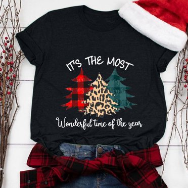 Meichang Hauts de Noël à Manches 3/4 pour Femmes, T-Shirts Graphiques Classiques avec Arbre de Noël, Coupe Ample, Col Rond Scintillant, Soldes 2024