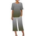 thumbnail image 4 of Offre Hebdomadaire d'Été Iumwxz Pyjamas Décontractés et Fluides Ensembles Deux Pièces pour Femmes Dégradé Graphique Col Ras du Cou Manches Courtes Taille Élastique Pantalon Court Ensembles Deux Pièces pour Femmes Cadeaux de Vacances, 4 of 9