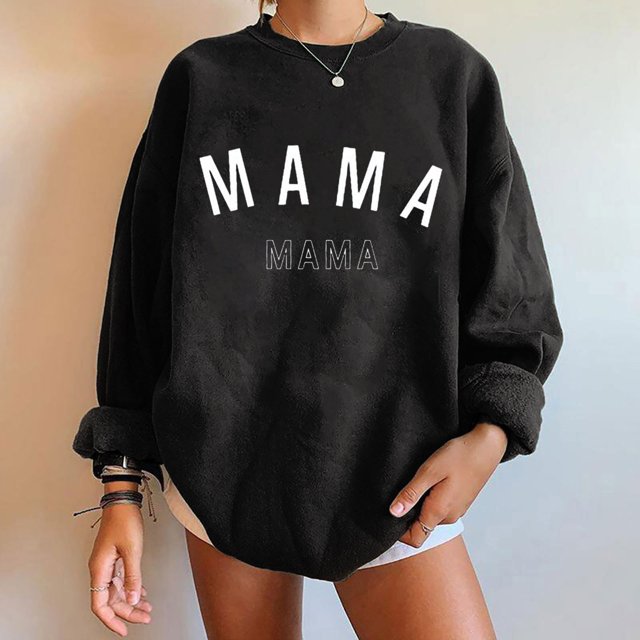 Qertyioot Chemises à Manches Longues pour Femmes, Mode Femmes Confortable Décontracté Chandail à Lettres Imprimé T-Shirt à Col Rond Blouse Hauts