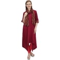 thumbnail image 2 of Bimba Robe Kurta en Rayonne Bordeaux pour Femme avec Foulard, Ourlet Asymétrique, Robe de Designer - 22, 2 of 4