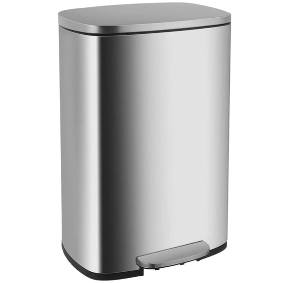 FDW Kitchen Step Trash Can with Lid, 13 Gallon (50L), Stainless Steel, Brushed Silver