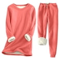 thumbnail image 1 of Ensemble de Survêtement en Molleton pour Femmes 2 Pcs Tenue d'Hiver Chaude Doublée Sherpa Ensemble de Chandail à Col Ras du Cou et Pantalon de Survêtement, 1 of 3