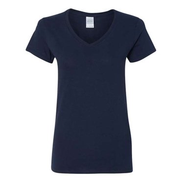 Gildan Ladies Heavy Cotton V-Neck T-Shirt, M, Navy