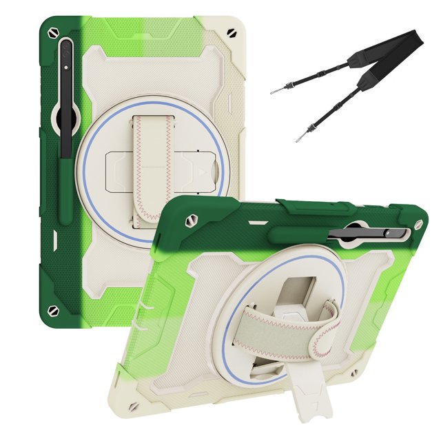 XYX 3in1 Rotating Stand Case for Samsung Galaxy Tab S9 Ultra 14.6 inch SM-X910 with Hand/Shoulder Strap, Shockproof Rugged, Colorful Green