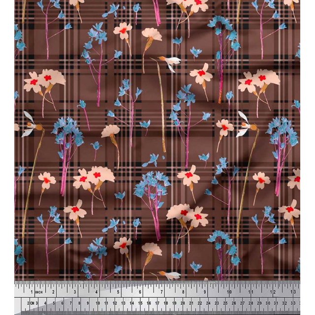 Soimoi Cotton Jersey Fabric Floral & Check Print Sewing Fabric Yard 58 Inch Wide