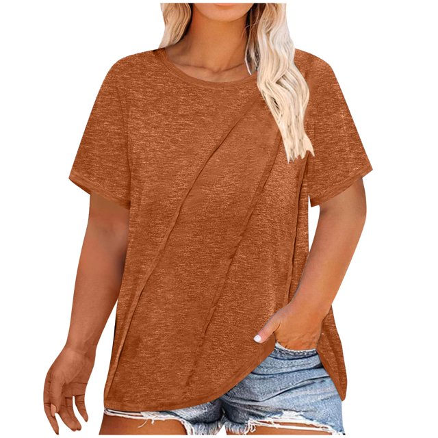 BVOFAR Plus Size Summer T-Shirts for Women Solid Color Short Sleeve Round Neck Tops Casual Loose Fit Tees 2025