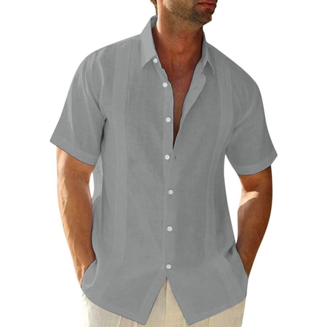Wweixi Men's Button Down Shirt Boys Summer Pool Party Beach Walking Solid Color Simple Design Tops Daily Working Clothes Grey L