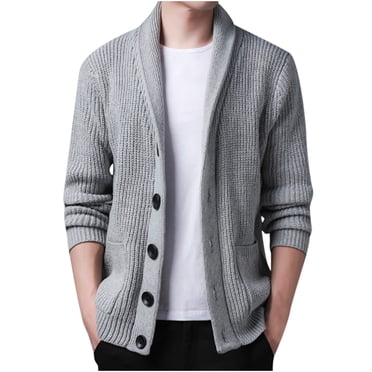 Long Sleeve Shirts Men Casual Solid Single Breasted Long Sleeve Cardigan Turndown Pocket Sweater Jacket Coat