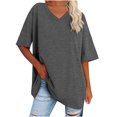 thumbnail image 1 of Plebaso T-Shirts Surdimensionnés pour Femmes à Col en V à Manches Mi-Longues T-Shirts Décontractés Unis Confort Hauts Amples pour Femmes, 1 of 6