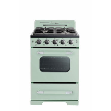Rétro Cuisinière à Gaz Autonome Classique de 24 Pouces avec Four à Convection, Vert Menthe d'Été