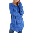 thumbnail image 2 of CHUANK Chemise Longue Cache-Ventre Fluide à Col Rond Unie à Manches Longues Hauts Grande Taille pour Femmes Chic Tunique Confortable à Porter avec des Leggings Bleu TTG, 2 of 7