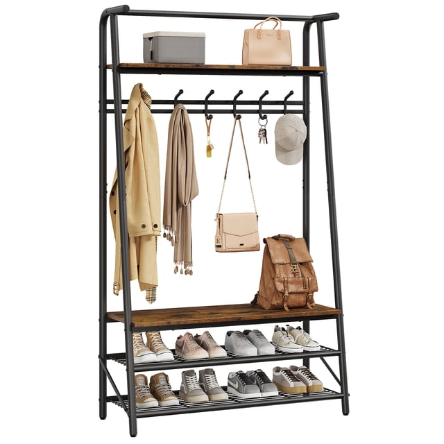 39.4in Entryway Hall Tree, Coat Rack Shoe Bench, Entryway Bench with Top Shelf, Hooks & Shoe Bench, 350 lb Load Capicity, Accent Furniture with Metal Frame for Hallway Bedroom