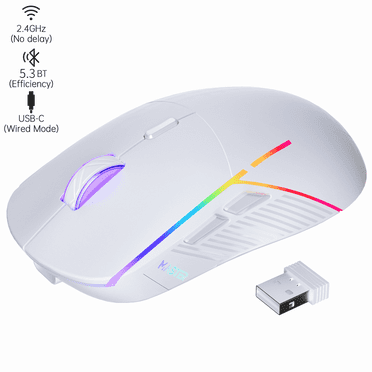 Wireless Gaming Mouse,24000DPI,6Programmable Buttons,75H Battery Life,6RGB Backlit,3 Mode USB-C Wired/2.4GHz/Bluetooth 5.3,Rechargeable Gaming Mice for PC/PS5/Mac/Computer/Laptop/Tablet,White
