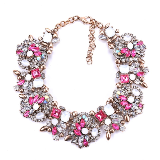 tredstone Strass Déclaration Collier Se Démarquer avec de Superbes Détails de Strass Unique Vêtements Décorations Rose Rouge