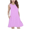 thumbnail image 1 of Yuyuzo Robes Midi d'Été pour Filles Amples Décontractées Sans Manches Mignonnes Ligne A Fluides Robe d'Été avec Poches, 1 of 7