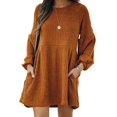 thumbnail image 1 of MesaSe Jupe Côtelée Tricotée pour Femmes Manches Lanterne Col Rond Robe Courte Pull Jupe avec Poches Automne Hiver Jupe Inférieure, 1 of 5