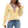 thumbnail image 1 of CEHVOM T-shirt Mode Femme Col en V Manches Longues Ample Liquidation, 1 of 4
