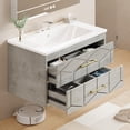 thumbnail image 1 of Modern Floating Bathroom Vanity – 30 Inch Wall Mounted Cabinet with Double Soft-Close Drawers, Gold Handles, Ceramic Basin, Easy Assembly – Grey, 30 inches, 1 of 6