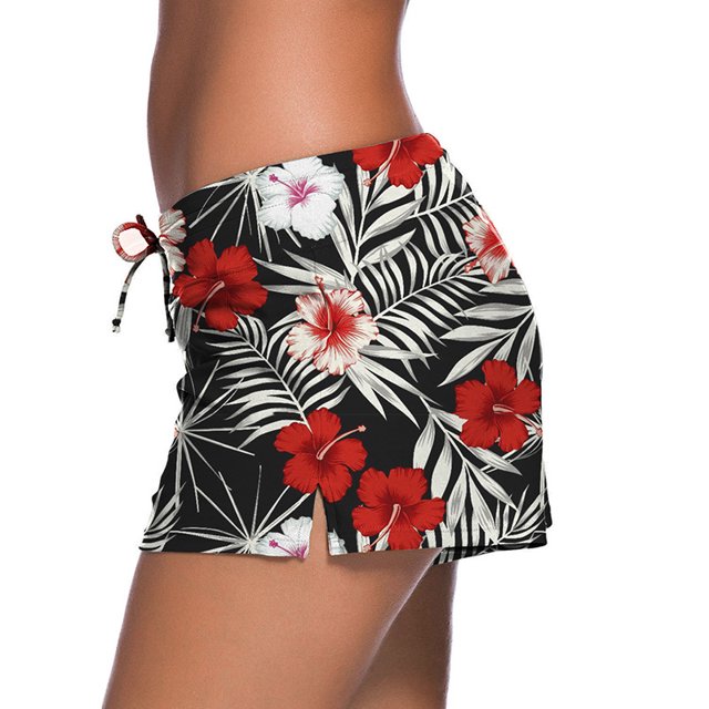 Bas de Maillot de Bain à Taille pour Femme, Shorty de Natation (TG, Rouge