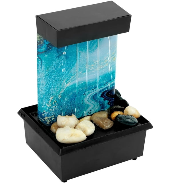 HLONK Indoor Water Fountain Tabletop Waterfall Fountain with Light Nature Sounds Pebbles 7‘‘