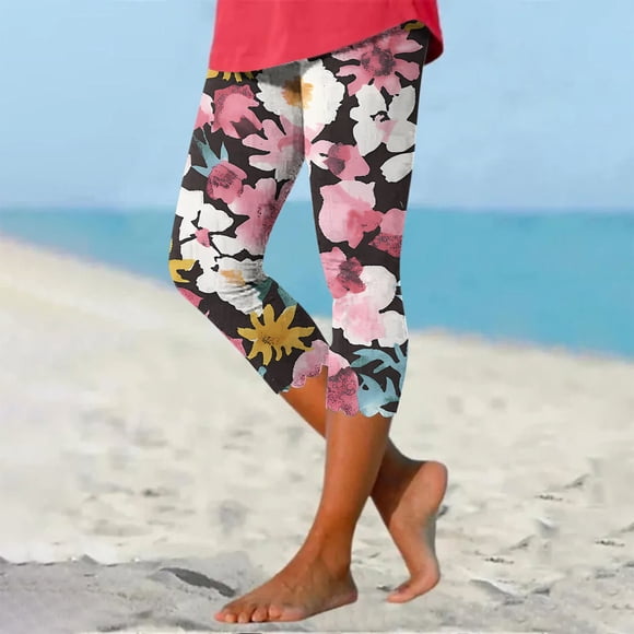lcziwo Women's Plus Size Soft Floral Capri Leggings, Multicolor, High Waisted, Tummy Control, Casual, Yoga, 2024 Summer