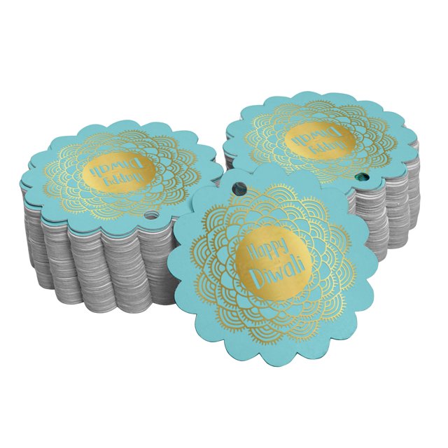 Inkdotpot 100 Pack Happy Diwali Favor Paper Tags Craft Real Gold Foil Hang Tags