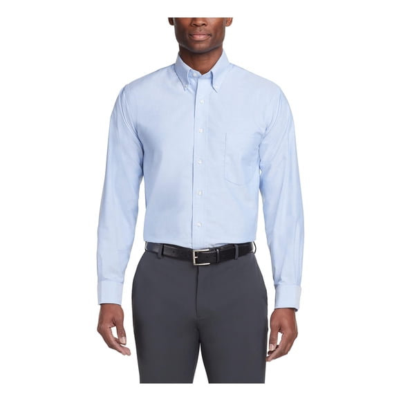 Van Heusen Men's Dress Shirt Regular Fit Oxford Solid, Blue, 16.5"-17" Neck 34"-35" Sleeve