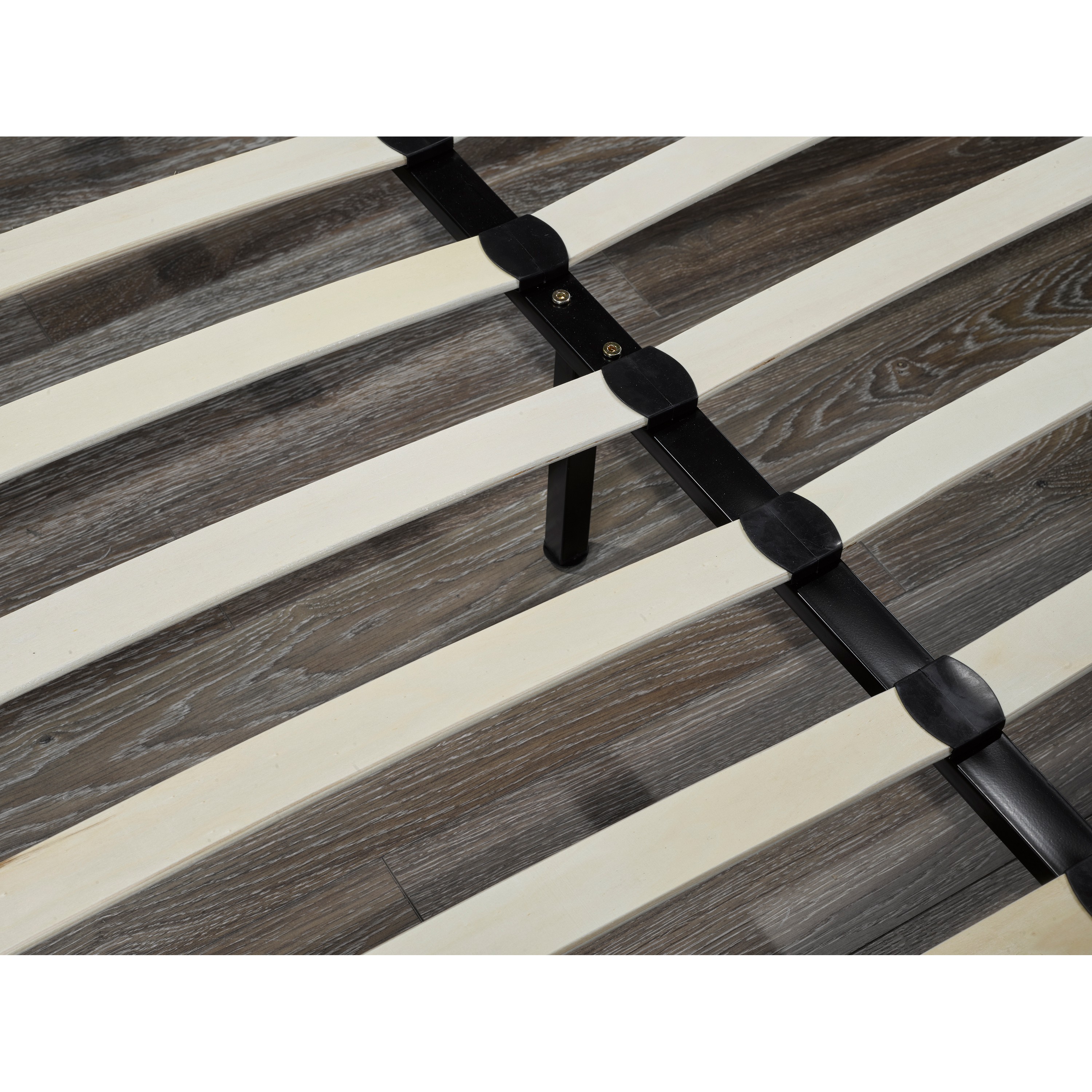 Brassex Soho Lit plateforme double rembourré pour chambre avec lattes courbées, sans sommier requis et tissu polyester, gris