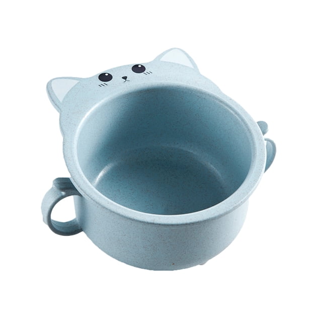 Wheat Straw Cat Design Small Bowl with Handle Eco-friendly Big Salad Children Dinnerware (Blue)