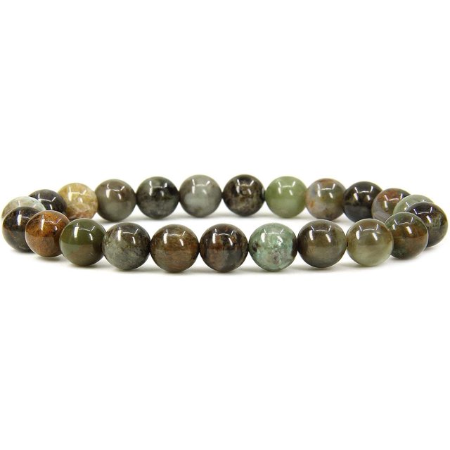 Angelstones Bracelet Extensible à Perles Rondes 8 mm en Jade Vert Océan Naturel 7 Pouces Unisexe