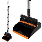AMERTEER Broom and Dustpan Set 57 Inches Long Handle Lightweight 180 Degree Rotating Broom Kits Upright Standing Dust Pan with Comb Teeth for Room Kitchen Lobby Office
