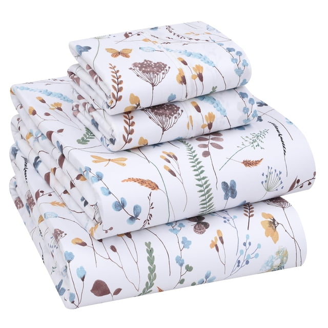 Ruvanti 100% Cotton Sheets - Crispy Cooling Percale Sheets For Twin Size Bed, Breathable & Durable Twin Sheet Set, 16 Inches Deep Pocket Sheets, Fern Class, 3 Pieces