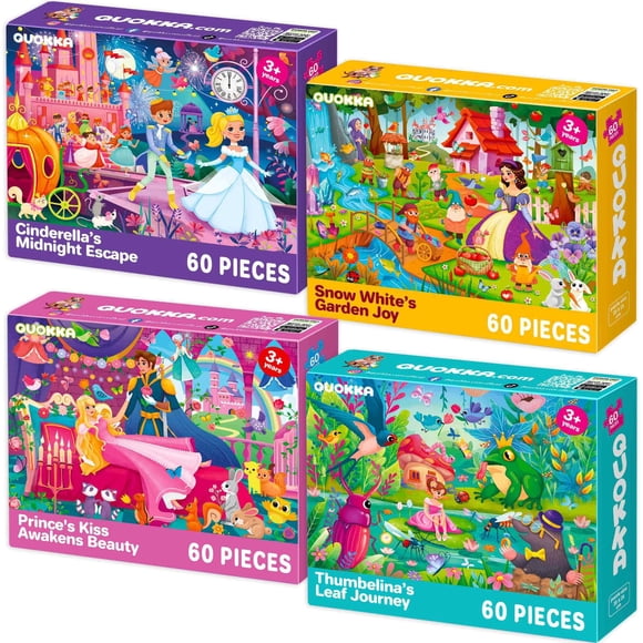 QUOKKA Puzzles for Kids Ages 4-6 – 4-Pack 60-Piece Puzzles for Kids – Fairy Tale Jigsaw Puzzle Set