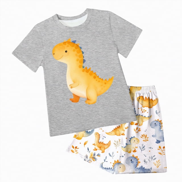 Gubotare Mignons Pyjamas pour Garçons Unisexe-Bébé Pyjama à Manches Courtes Ensemble 2 Pcs 4T 5T (Gris,4-5 Ans)