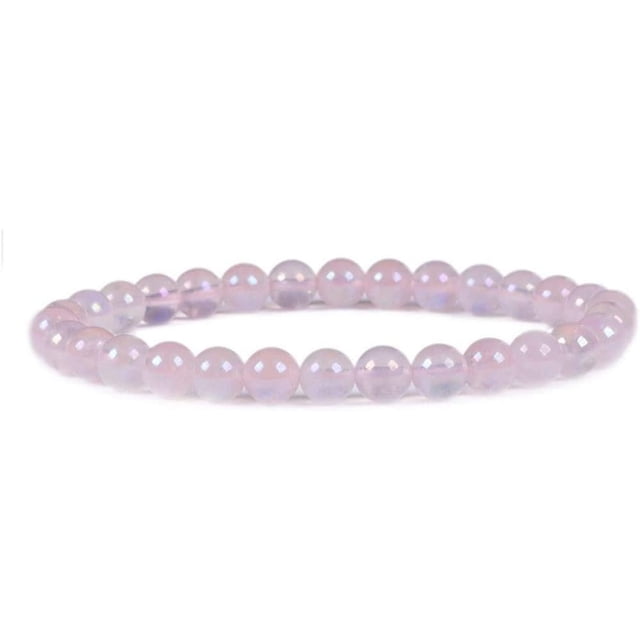 Bracelet Extensible en Perles Rondes de 6 mm en Quartz Rose Aqua Aura, Pierre Précieuse 6,5 Pouces