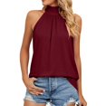 thumbnail image 1 of HBFAGFB Hauts pour Femmes Dames Simple Col Suspendu Lacé Sans Manches Gilet Vêtements Mode Rouge Taille 2TG, 1 of 5