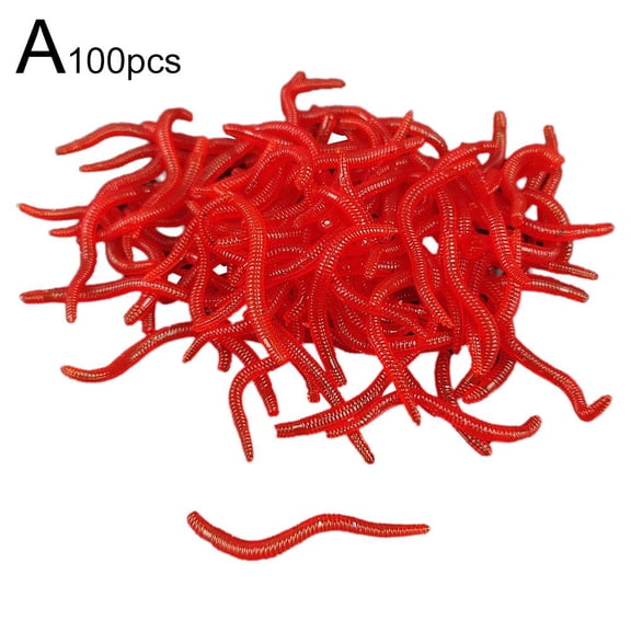 50/100Pcs Silicone Red Worm Soft Lures Earthworm Rubber Shrimp Baits Bass D