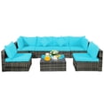 thumbnail image 3 of Costway 7PCS Patio Rattan Furniture Set Sectional Sofa Garden Turquoise Cushion, 3 of 10