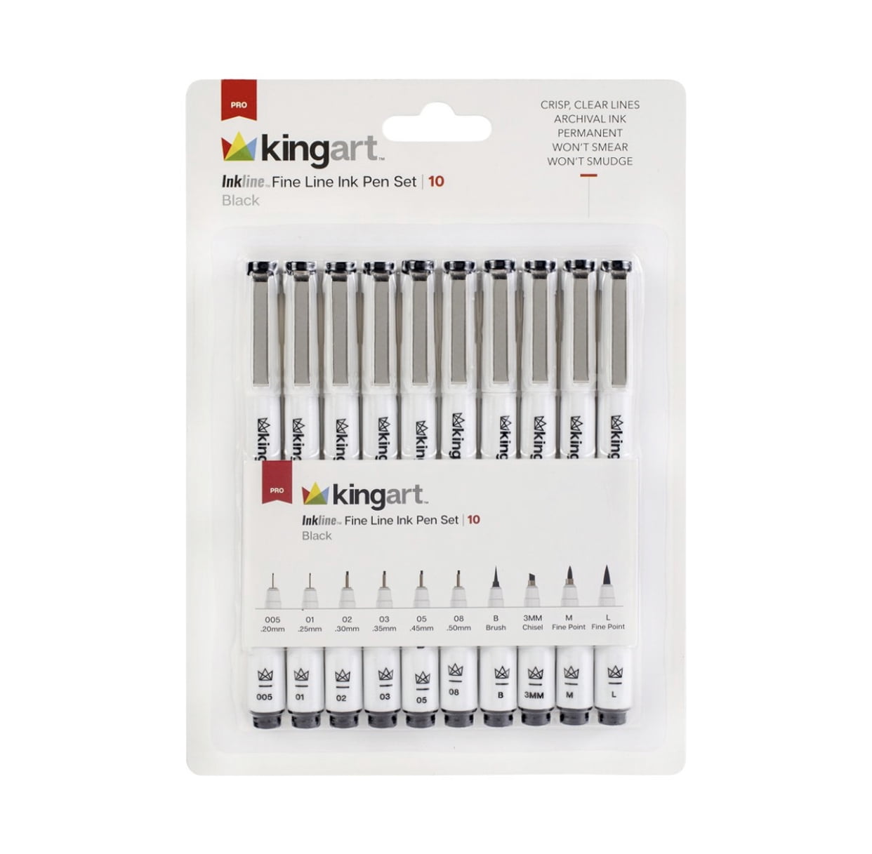 KINGART Inkline™ Fine Line Black Ink Pens 10 Pieces