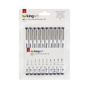 KINGART Inkline™ Stylos d'encre noire de ligne fine 10 Pièces
