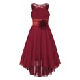 thumbnail image 1 of Aislor Robe Fleurie en Mousseline Asymétrique pour Filles, Enfants, Froncée, Sans Manches, Perlée, Mariage, Demoiselle d'Honneur, Robe Formelle, Bourgogne 10, 1 of 6