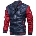 thumbnail image 1 of Pisexur Leather Jacket Men Men's Solid Color Stand Up Collar Light Version Open And Close Zipper Button Leather Jacket Motorcycle Jacket, 1 of 5