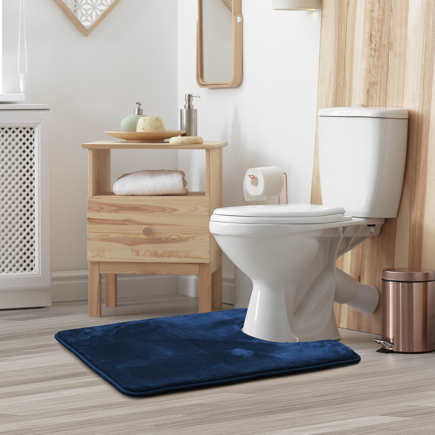 1 Contour Clara Clark Bath Mat Bathroom Rug - Absorbent Memory Foam Bath Rugs - Non-Slip, Thick, Cozy Velvet Feel Microfiber Bathrug, Plush Shower, Toilet- Floor Bathmats Carpet - Blue - 24"x19"