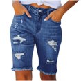 thumbnail image 1 of AherBiu Jean Shorts Ripped Straight Distressed Frayed Stretchy High Waisted Skinny Half Denim Shorts, 1 of 7