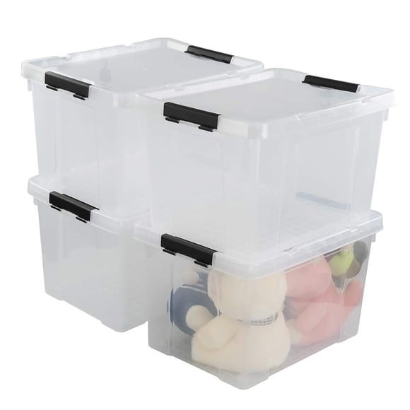 Pekky Bacs de Rangement Transparents de 34 Pintes avec Couvercle, Bacs à Loquet (4 Paquets)