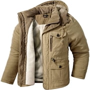 Men‘s Winter Hooded Jacket Windproof Sherpa Lined Fleece Windbreaker Coat Outerwear Warm Parka