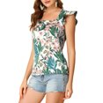 thumbnail image 4 of INSPIRE CHIC Women's Tropical Printed Square Neck Ruffle Tank Top S Green, 4 of 7